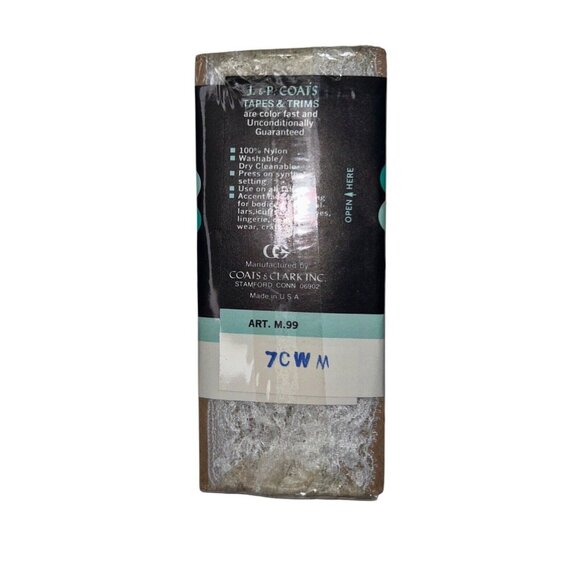 J&P Coats Vintage White Ruffled Nylon Stretch Lace Trim 2 Yards New Oldstock - Picture 2 of 2